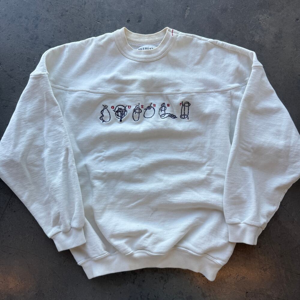 Vintage Y2k Guess Original Western Lasso Embroidered Cream Crewneck Sweatshirt S